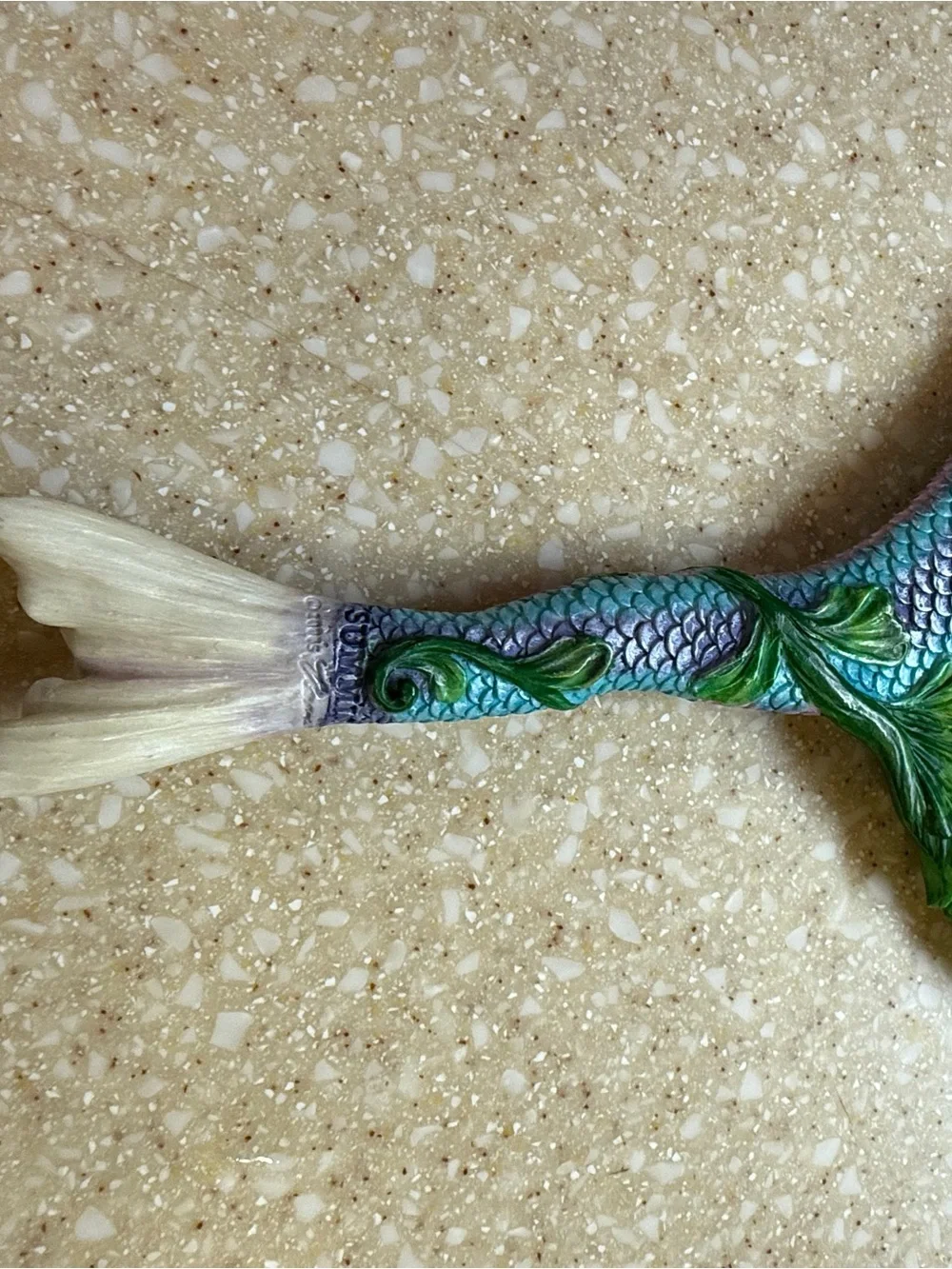 Mermaid Scale Hand Mirror with Green Leaf Accents